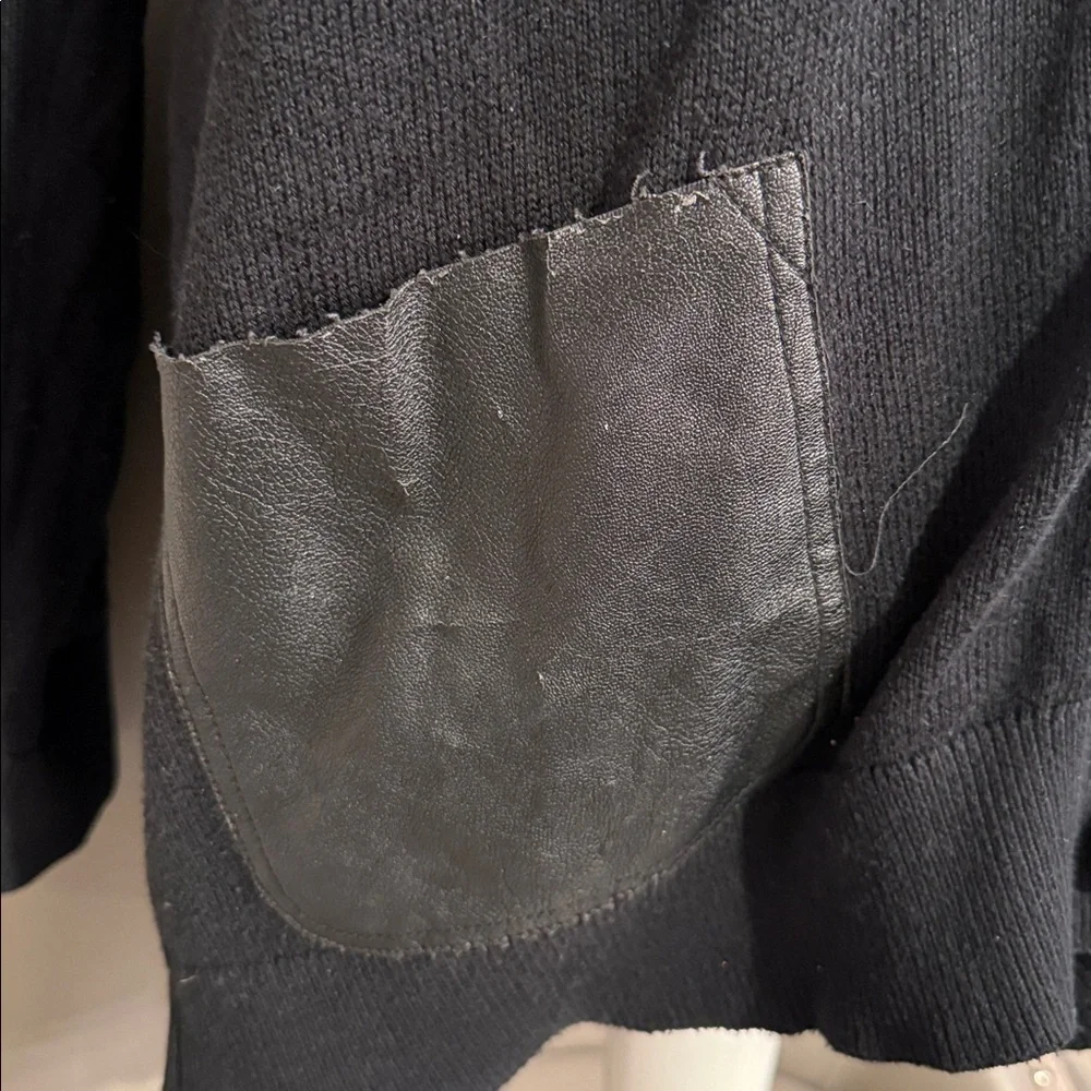 Michael Kors Black Button-Up Cardigan with Leather Pockets